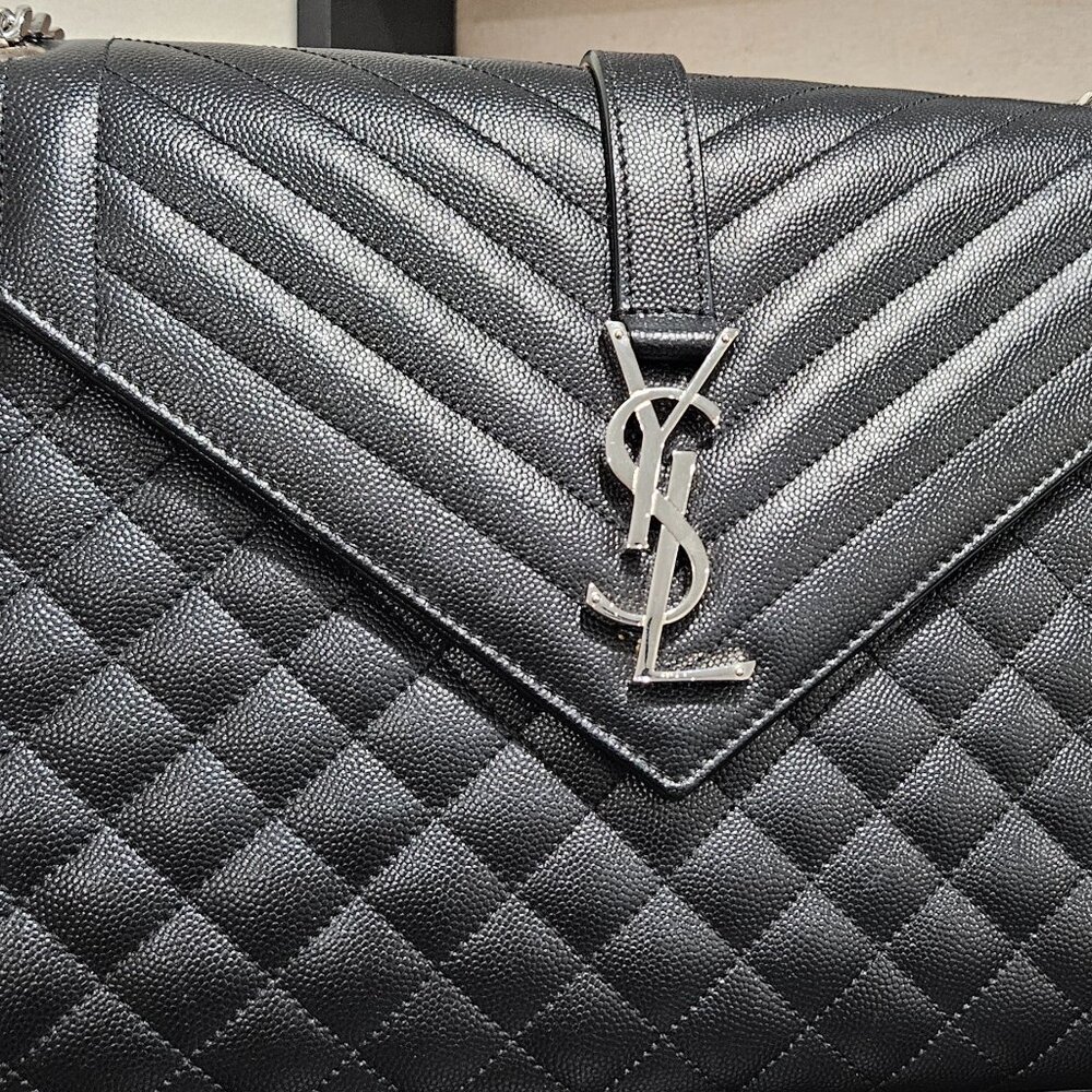 YSL Envelope Triquilt Medium Grained Leather Shoulder Bag